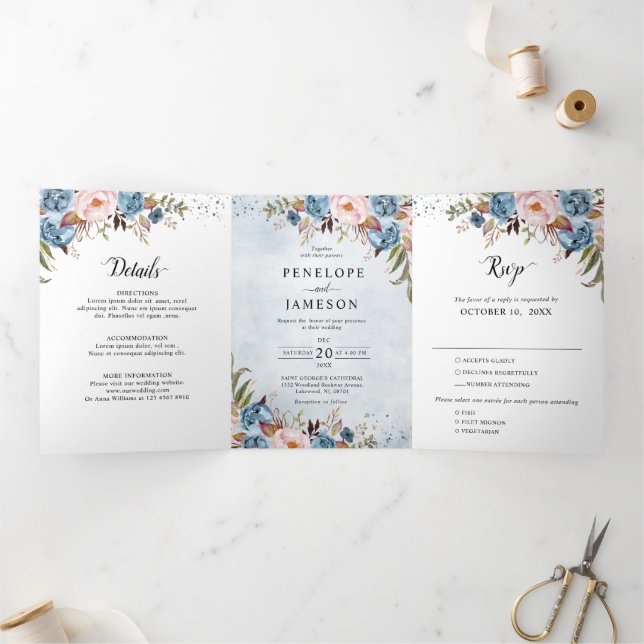  Dusty Blue Peach Blush Boho Wedding Invitation    (Inside)