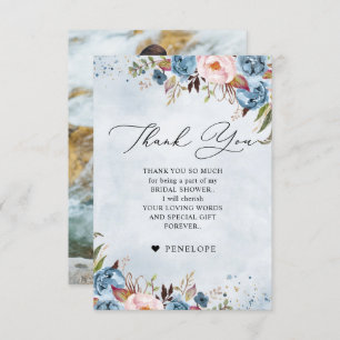 Dusty Blue Peach Blush Botanical Bridal Shower Th Thank You Card
