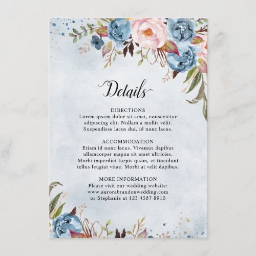 Dusty Blue Peach Blush Botanical Floral Wedding En Enclosure Card