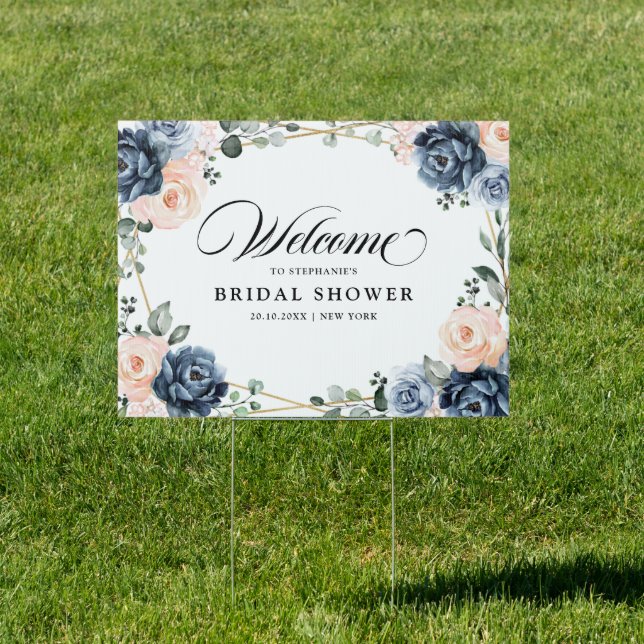 Dusty Blue Peach Blush Bridal Shower Welcome Sign (Insitu)