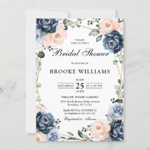 Dusty Blue Peach Blush Geometric Bridal Shower Inv Invitation