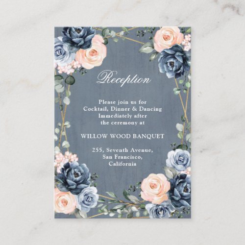 Dusty Blue Peach Blush Geometric Floral Reception Enclosure Card