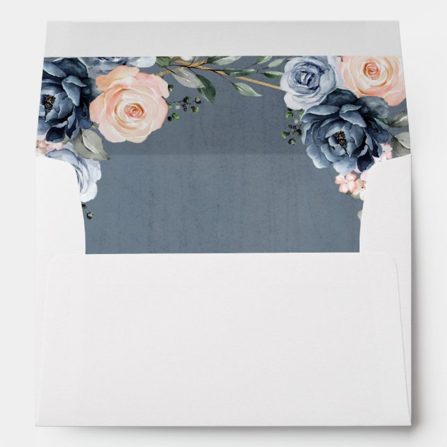 Dusty Blue Peach Blush Geometric Floral Wedding En Envelope (Back (Bottom))