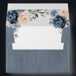 Dusty Blue Peach Blush Geometric Floral Wedding Envelope<br><div class="desc">Dusty blue floral geometric wedding envelope featuring elegant bouquets of navy / Dusty blue,  white ,  blush ,  peach rose and sage green eucalyptus leaves and elegant glitter geometric neutral frame. Please contact me for any help in customization or if you need any other product with this design.</div>