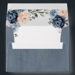 Dusty Blue Peach Blush Geometric Floral Wedding Envelope<br><div class="desc">Dusty blue floral geometric wedding envelope featuring elegant bouquets of navy / Dusty blue,  white ,  blush ,  peach rose and sage green eucalyptus leaves and elegant glitter geometric neutral frame. Please contact me for any help in customization or if you need any other product with this design.</div>