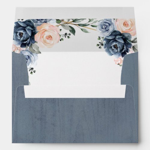 Dusty Blue Peach Blush Geometric Floral Wedding Envelope