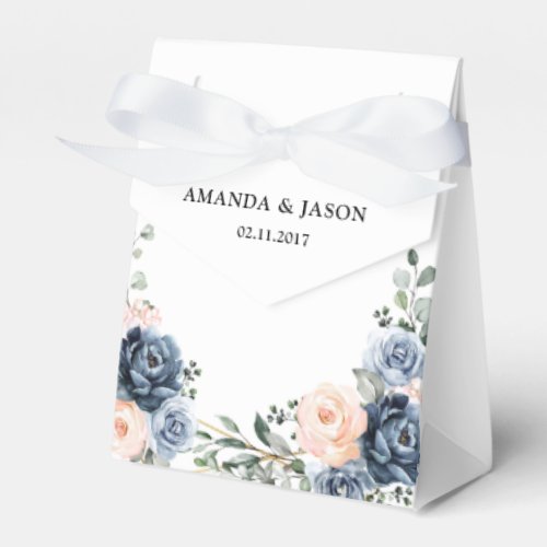 Dusty Blue Peach Blush Geometric Floral Wedding Fa Favor Boxes