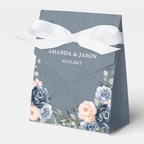 Dusty Blue Peach Blush Geometric Floral Wedding Fa Favor Boxes