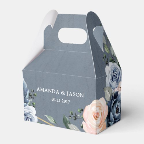Dusty Blue Peach Blush Geometric Floral Wedding Favor Boxes