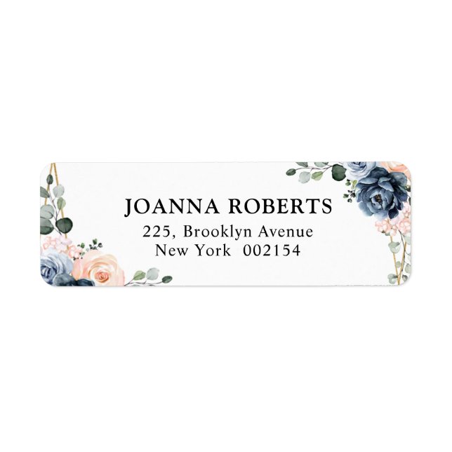 Dusty Blue Peach Blush Geometric Floral Wedding La Label (Front)