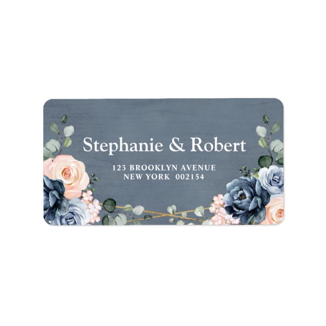 Dusty Blue Peach Blush Geometric Floral Wedding Label (Front)