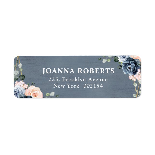 Dusty Blue Peach Blush Geometric Floral Wedding Label (Front)