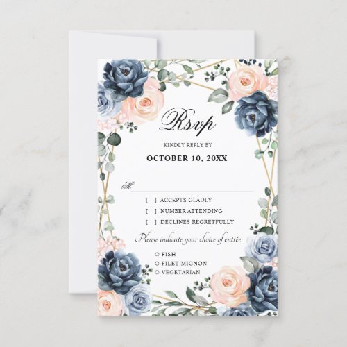 Dusty Blue Peach Blush Geometric Floral Wedding RS RSVP Card