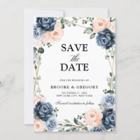Dusty Blue Peach Blush Geometric Floral Wedding Sa