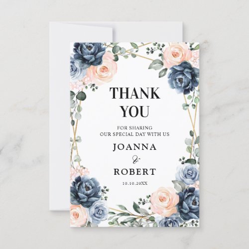 Dusty Blue Peach Blush Geometric Floral Wedding Th Thank You Card
