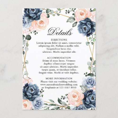 Dusty Blue Peach Blush Geometric Wedding Details   Enclosure Card