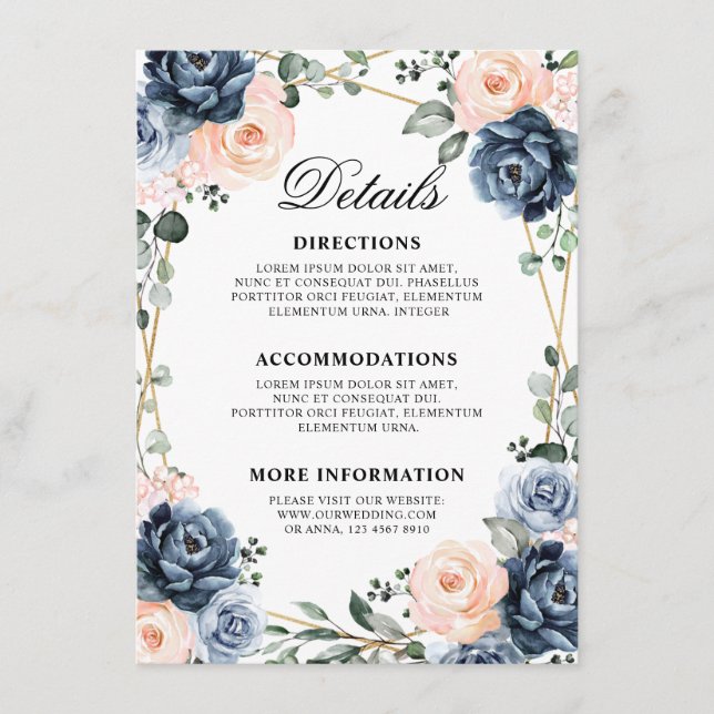 Dusty Blue Peach Blush Geometric Wedding Details   Enclosure Card (Front)