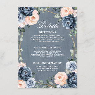 Dusty Blue Peach Blush Geometric Wedding Details Enclosure Card