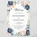 Dusty Blue Peach Blush Geometric Wedding Program<br><div class="desc">Dusty blue floral geometric wedding program featuring elegant bouquets of navy / Dusty blue,  white ,  blush ,  peach rose and sage green eucalyptus leaves and elegant glitter geometric neutral frame. Please contact me for any help in customization or if you need any other product with this design.</div>