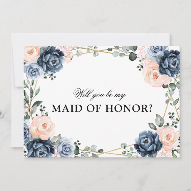 Dusty Blue Peach Blush Will You Be Maid of Honor I Invitation (Front)