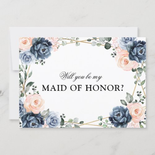 Dusty Blue Peach Blush Will You Be Maid of Honor I Invitation