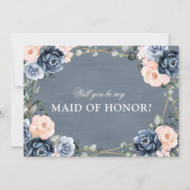 Dusty Blue Peach Blush Will You Be Maid of Honor Invitation (Front)