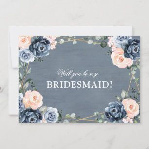 Dusty Blue Peach Blush Will You Be My Bridesmaid Invitation