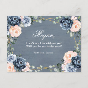 Dusty Blue Peach Blush Will You Be My Bridesmaid Postcard