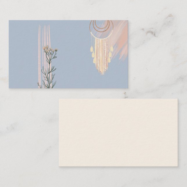 Dusty Blue Peach Boho Dream Catcher Business Card (Front/Back)