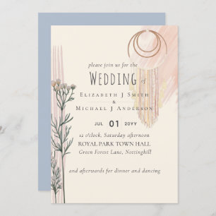 Dusty Blue Peach BOHO Wedding Invitation