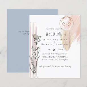 Dusty Blue Peach BOHO Wedding Invitation
