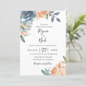 Dusty Blue Peach Botanical Wedding Invitation (Standing Front)