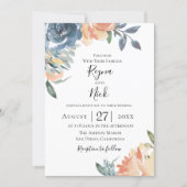 Dusty Blue Peach Botanical Wedding Invitation (Front)