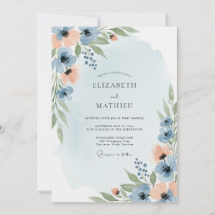 Dusty Blue Peach Dreamy Spring Wedding Invitation