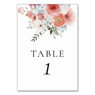 Dusty Blue Peach Floral Table Number