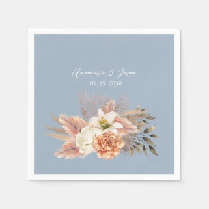 Dusty Blue Peach Floral Wedding Napkins