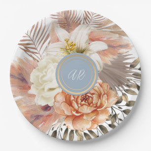 Dusty Blue Peach Floral Wedding Paper Plates