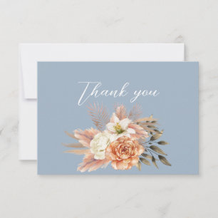 Dusty Blue Peach Floral Wedding Thank You Card