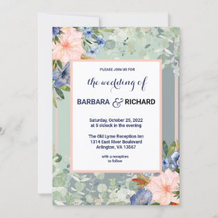 Dusty Blue Peach Green Wedding Invitation