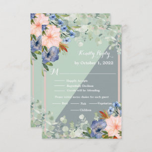 Dusty Blue Peach Green Wedding  RSVP Card