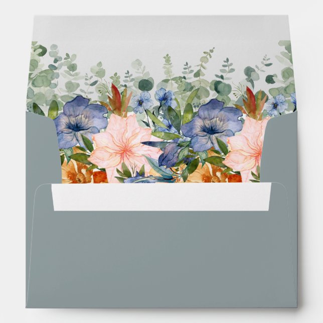 Dusty Blue Peach Watercolor Wedding    Envelope (Back (Bottom))