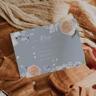 Dusty Blue & Peach Wedding Response RSVP Card