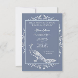 Dusty Blue Peacock Flourish Bridal Shower Invitation