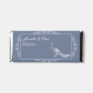 Dusty Blue Peacock Flourish Wedding Hershey Bar Favors