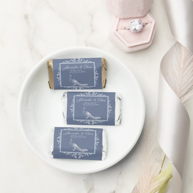 Dusty Blue Peacock Flourish Wedding Hershey's Miniatures (Wedding)