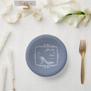 Dusty Blue Peacock Flourish Wedding Shower Paper Bowls