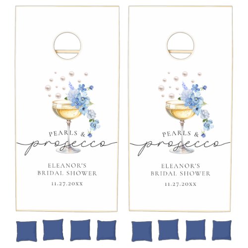 Dusty Blue Pearls  Prosecco Bridal Shower Cornhole Set