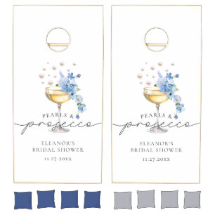 Dusty Blue Pearls & Prosecco Bridal Shower Cornhole Set