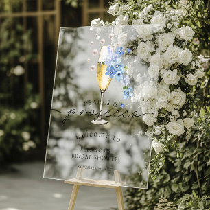 Dusty Blue Pearls & Prosecco Bridal Shower Welcome Acrylic Sign