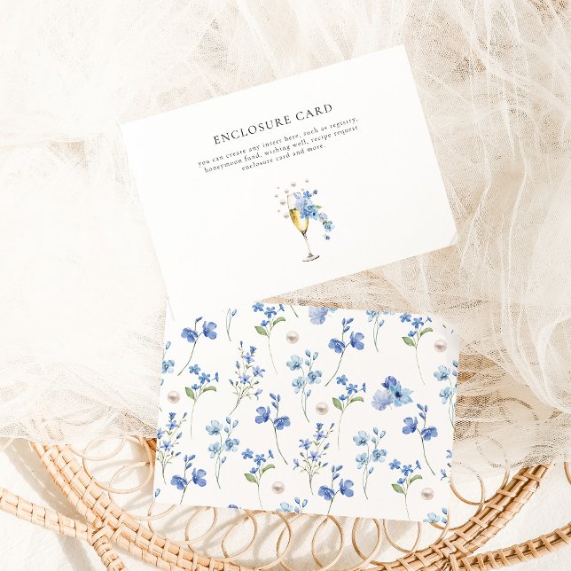 Dusty Blue Pearls & Prosecco Custom Bridal Shower Enclosure Card (Creator Uploaded)